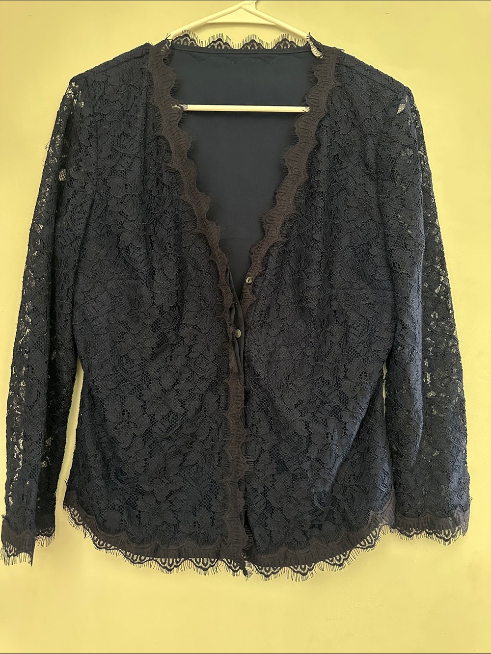 Diane Von Furstenberg Navy Lace Button-Front Blouse